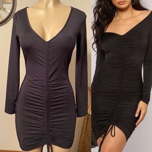 Black Long Sleeve Ruched Dress - Small